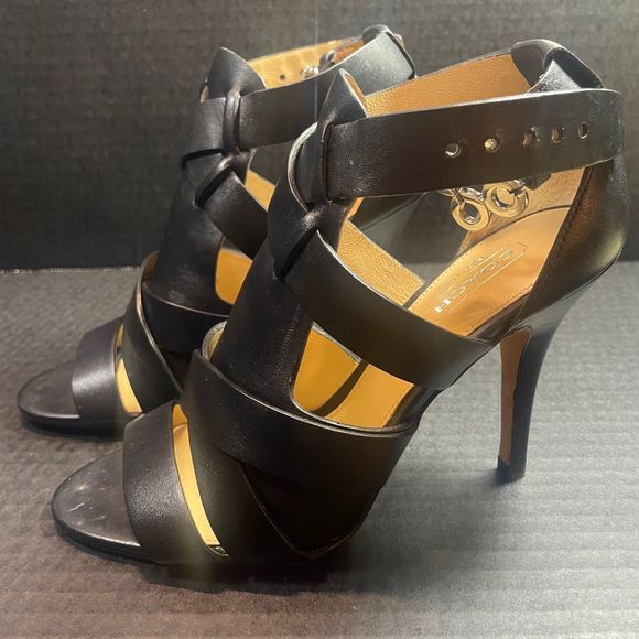 COACH STRAPPY LEATHER 3” HEELS 5.5M NEAR PERFECT - Picture 3 of 13